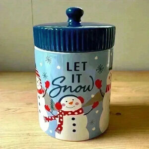 Christmas/Holiday Let It Snow Stoneware Canister Jar From SCM Home